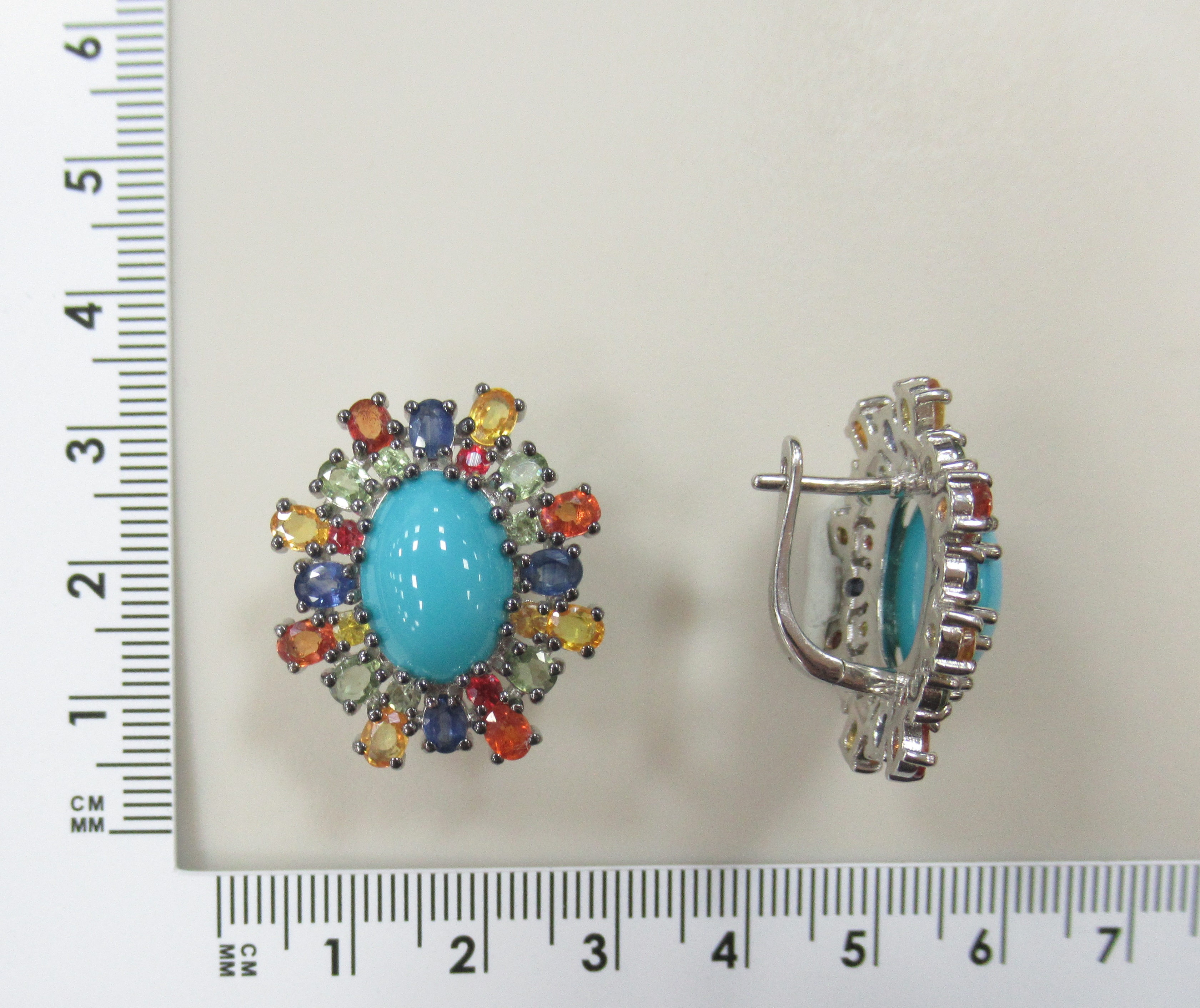Серебряные серьги с бирюзой и мультисапфирами